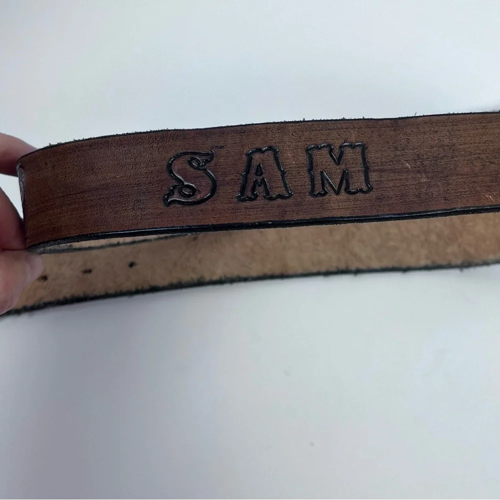 Men's Genuine Leather Hand Tooled & Embossed Eagle Themed Brown Belt Size 42